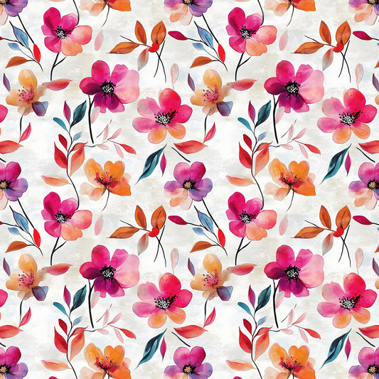 Mustertapete in kräftigen Farben mit leuchtenden Aquarellblüten in Rosa, Orange, Violett und Rot PVC-freie Tapete  schneller Versand▪️Einfach abziehen, aufkleben, fertig! Made in Germany PCC FoliaConcept