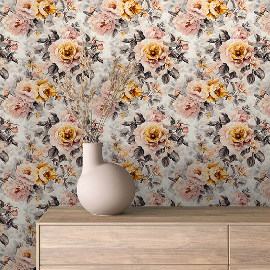 Das Blumenmuster bringt Vintage-Charme in moderne Räume PVC-freie Tapete  schneller Versand▪️Einfach abziehen, aufkleben, fertig! Made in Germany PCC FoliaConcept