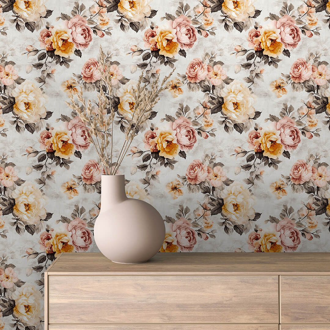 Sanfte Vintage-Note mit graubraunen Blättern. Die perfekte Komposition für Wohnzimmer, Schlafzimmer oder charmante Boutique-Interieurs  schneller Versand▪️Einfach abziehen, aufkleben, fertig! Made in Germany PCC FoliaConcept