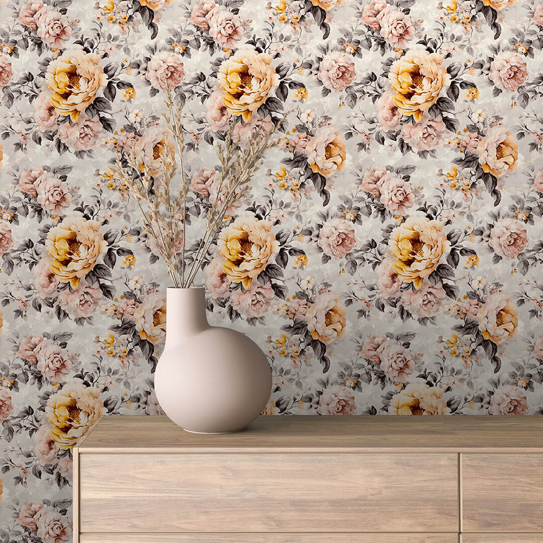 Umweltfreundliche Mustertapete mit großzügigen Blüten in leuchtendem PVC-freie Tapete  schneller Versand▪️Einfach abziehen, aufkleben, fertig! Made in Germany PCC FoliaConcept