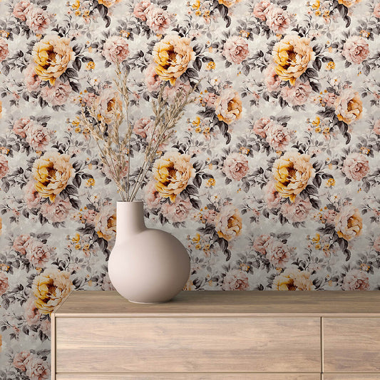 Umweltfreundliche Mustertapete mit großzügigen Blüten in leuchtendem PVC-freie Tapete  schneller Versand▪️Einfach abziehen, aufkleben, fertig! Made in Germany PCC FoliaConcept