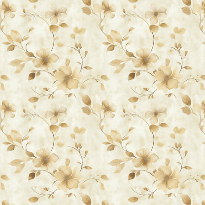 PVC-freie Tapete  schneller Versand▪️Einfach abziehen, aufkleben, fertig! Made in Germany - Blüten und Blättern in goldenen Beigetönen – ideal für klassische Wohnräume, helle Flure oder harmonisch gestaltete Schlafbereiche