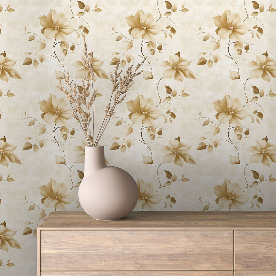 Florale Fototapete für helle Wohnräume, Flure oder klassische Schlafzimmer PVC-freie Tapete  schneller Versand▪️Selbstklebend Made in Germany PCC FoliaConcept