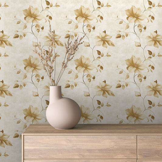Florale Fototapete für helle Wohnräume, Flure oder klassische Schlafzimmer PVC-freie Tapete  schneller Versand▪️Selbstklebend Made in Germany PCC FoliaConcept