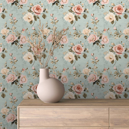 Florale Tapete im Cottage-Stil – mit selbstklebender Rückseite, seidenmatter Oberfläche & romantischem Blütenmuster. Ohne Kleister, ohne Aufwand. Perfekt für gemütliche Räume!