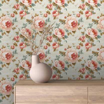 Romantische Blumentapete im Cottage-Stil mit zarten Rosé- und Cremetönen. PVC-freie Tapete  schneller Versand▪️Einfach abziehen, aufkleben, fertig! Made in Germany PCC FoliaConcept