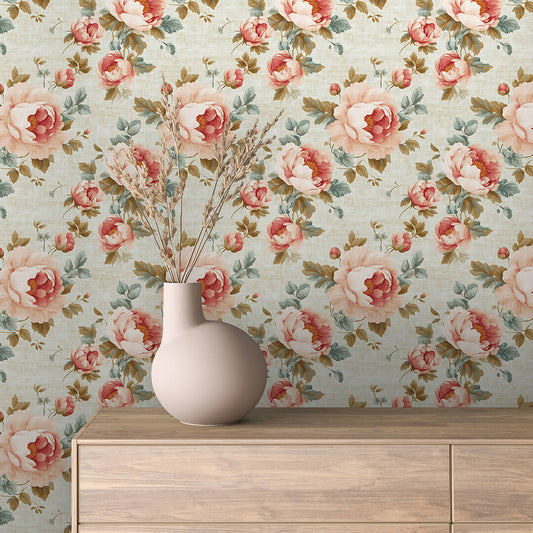 Romantische Blumentapete im Cottage-Stil mit zarten Rosé- und Cremetönen. PVC-freie Tapete  schneller Versand▪️Einfach abziehen, aufkleben, fertig! Made in Germany PCC FoliaConcept