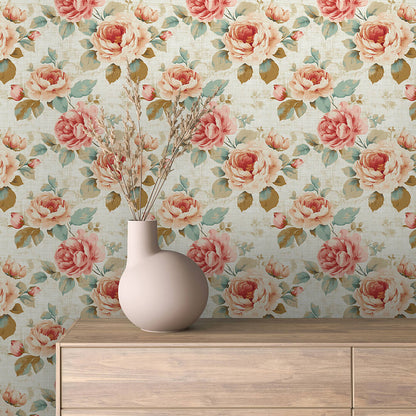 Romantische Blumentapete im Cottage-Stil mit Rosé-, Beige- & Cremetönen. PVC-freie Tapete  schneller Versand▪️Einfach abziehen, aufkleben, fertig! Made in Germany PCC FoliaConcept