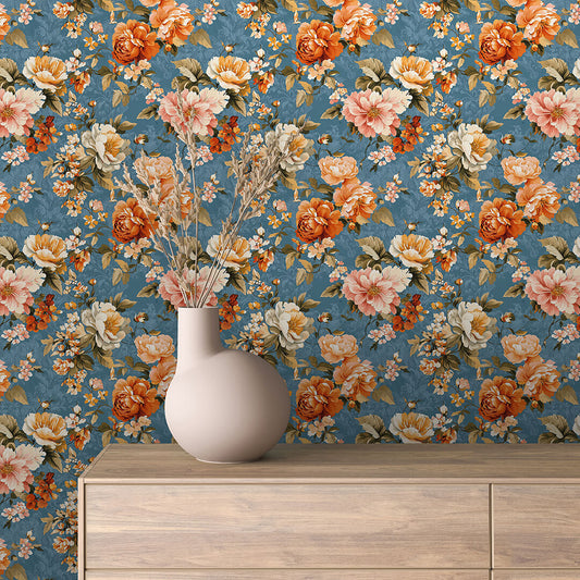 Opulenten Blüten in Orange und Creme für anspruchsvolles Design PVC-freie Tapete  schneller Versand▪️Einfach abziehen, aufkleben, fertig! Made in Germany PCC FoliaConcept