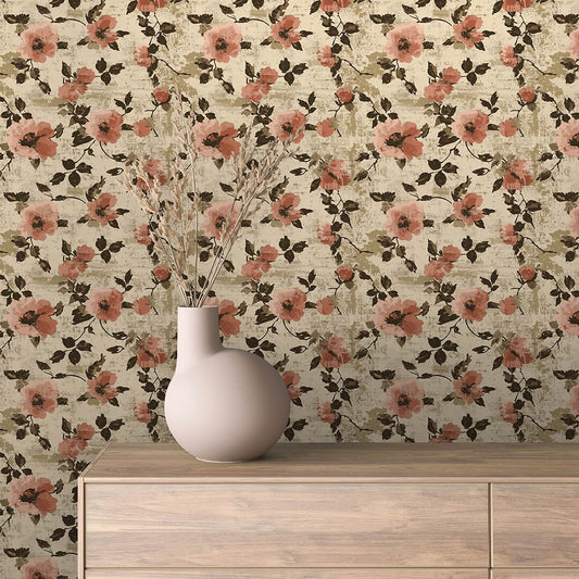Romantische Vintagetapete in Altrosa & Braun mit rustikalem Flair. Selbstklebend & einfach anzubringen  Lieferzeit 2-4 Werktage Made in Germany vom Profi PCC FoliaConcept