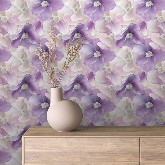 Moderne Blumentapete in Lila und Rosé mit großflächigem Design – perfekt für elegante Räume PVC-freie Tapete  schneller Versand▪️Einfach abziehen, aufkleben, fertig! Made in Germany PCC FoliaConcept