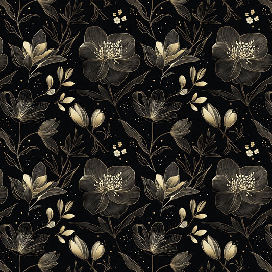 Stilvolle Blumentapete in Gold auf schwarzem Grund - ideal für moderne und klassische Küchen PVC-freie Tapete  schneller Versand▪️Einfach abziehen, aufkleben, fertig! Made in Germany PCC FoliaConcept 