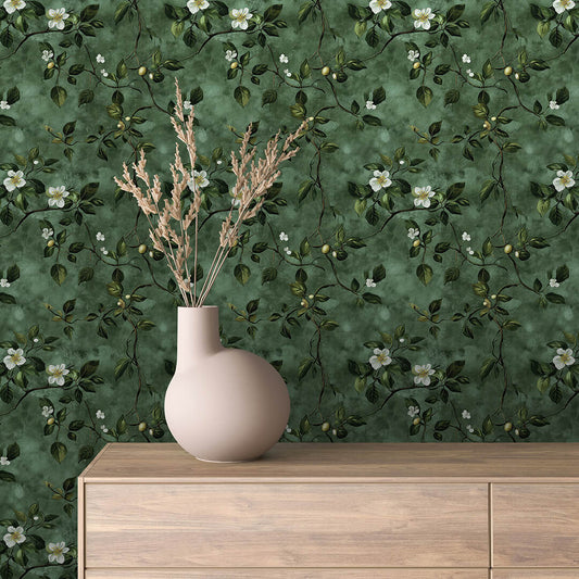 Stilvolle Blumentapete mit weißen Blüten - Selbstklebend und einfach anzubringen – ganz ohne Kleister. PVC-freie Tapete Made in Germany PCC FoliaConcept