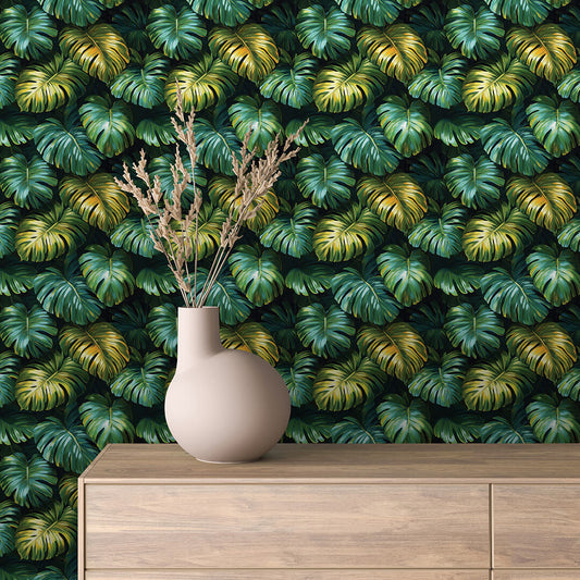 PVC-freie Tapete  schneller Versand▪️Einfach abziehen, aufkleben, fertig! Made in Germany PCC FoliaConcept -Blättertapete mit Monstera-Design für lebendige, moderne Räume
