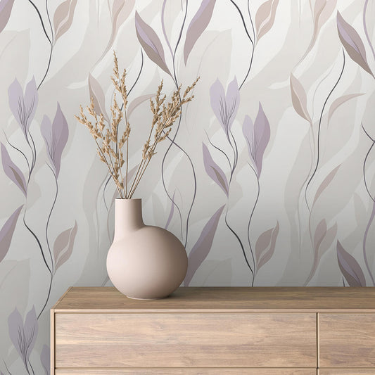 Blattmuster in Beige und Flieder PVC-freie Tapete  schneller Versand▪️Einfach abziehen, aufkleben, fertig! Made in Germany PCC FoliaConcept