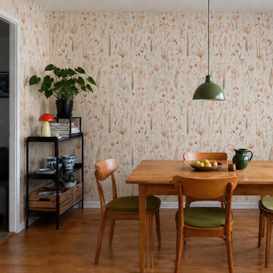 Blumentapete Beige & Grün – Landhaus