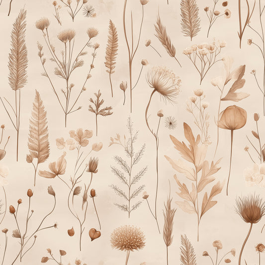 Natürliche Tapete mit Trockenblumen in Beige- & Brauntönen PVC-freie Tapete  schneller Versand▪️Einfach abziehen, aufkleben, fertig! Made in Germany PCC FoliaConcept