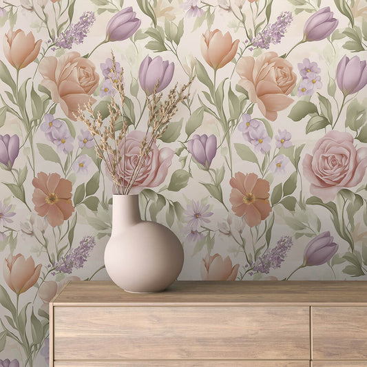 Rosen, Tulpen & Lavendel in Rosé PVC-freie Tapete  schneller Versand▪️Einfach abziehen, aufkleben, fertig! Made in Germany PCC FoliaConcept