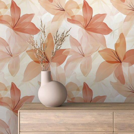 Elegante Blumentapete in Apricot- und PfirsichtönenPVC-freie Tapete  schneller Versand▪️Einfach abziehen, aufkleben, fertig! Made in Germany PCC FoliaConcept