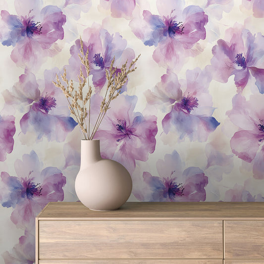 Zarte Aquarell-Blumentapete für helle, kreative Wohnräume PVC-freie Tapete  schneller Versand▪️Einfach abziehen, aufkleben, fertig! Made in Germany PCC FoliaConcept