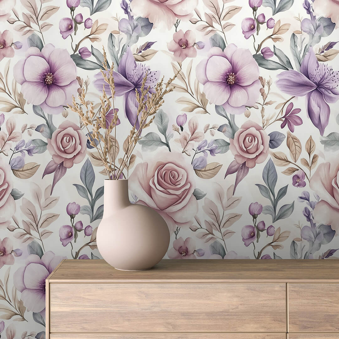 Aquarell-Tapete mit Rosen & Blüten für elegante Räume PVC-freie Tapete  schneller Versand▪️Einfach abziehen, aufkleben, fertig! Made in Germany PCC FoliaConcept