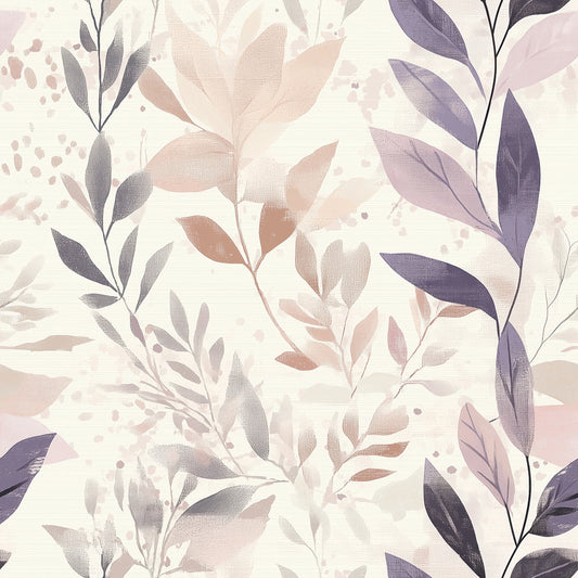 Zarte Blättertapete in Taupe & Lavendel – elegant, beruhigend & selbstklebend. Für stilvolle Wohnräume mit ruhiger Ausstrahlung. Jetzt entdecken!