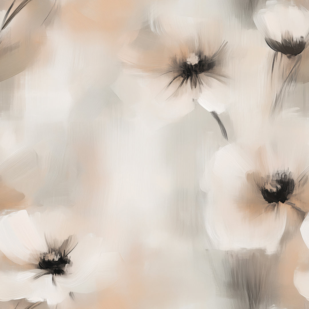 Moderne Blütentapete in Beige & Weiß: FLORAL 0079 vereint abstrakte Eleganz mit sanften Farben. Selbstklebend, abziehbar & einfach schön! 