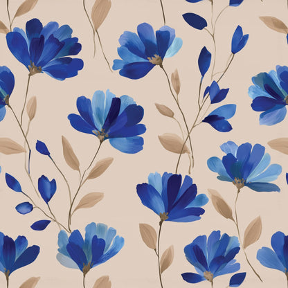 Blumentapete Blaue Blumen auf Creme – Detailansicht der kornblumenblauen Blüten