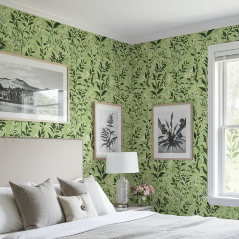 Grüne Schlafzimmer Blumentapete