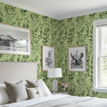 Grüne Schlafzimmer Blumentapete