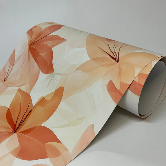 Blumentapete Apricot & Pfirsich – Modern Detailansicht – Apricot, Pfirsich, Sand, selbstklebend