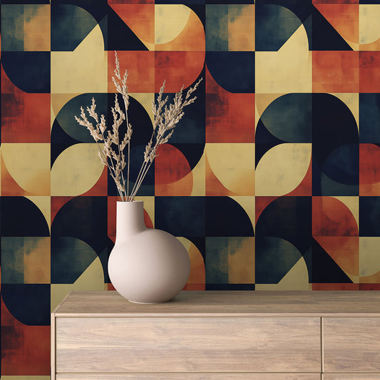 Retro Geometrische Tapete in warmen Farben