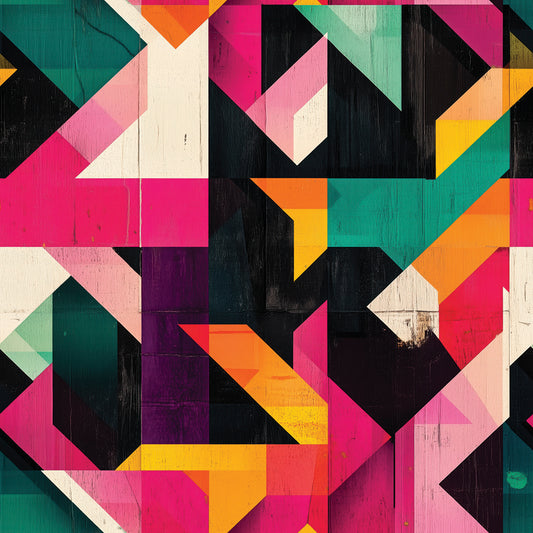 Geometrische Retro-Tapete in Pink, Gelb & Türkis