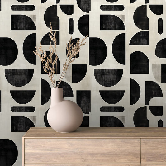 Geometrische Retro Tapete Schwarz-Weiß