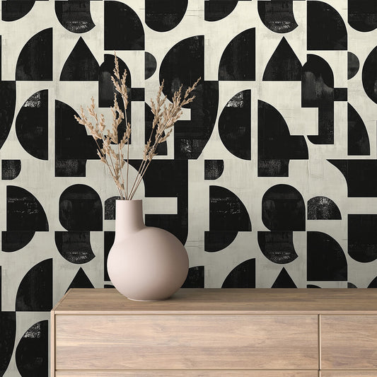 Geometrische Retro Tapete Schwarz-Weiß 2