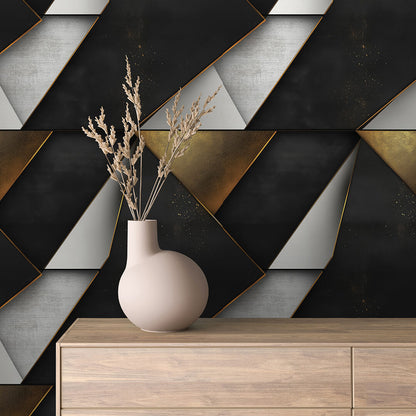Schwarz Gold Silber Dreiecke Geometrisch
