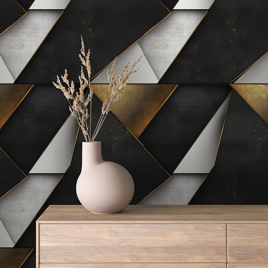 Schwarz Gold Silber Dreiecke Geometrisch