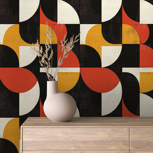 Retro Halbkreise Rot-Gelb Geometrisch