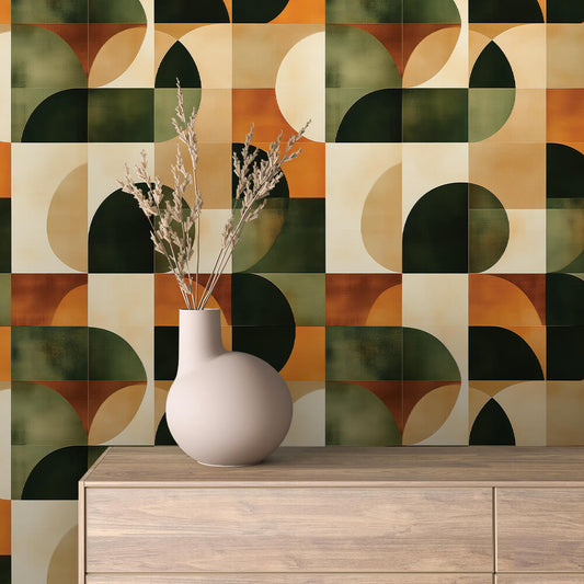 Retro Grün-Orange Kreise Geometrisch