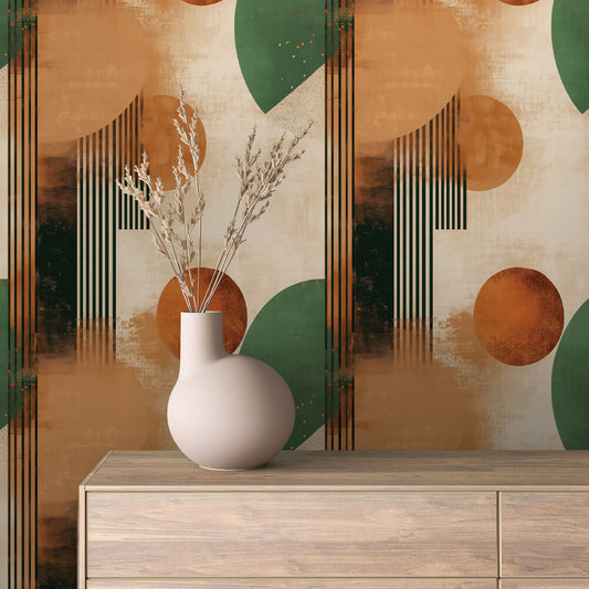 Retro Grün-Orange Linien Geometrisch