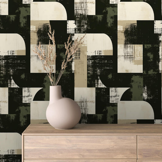 Beige Schwarz Blöcke Geometrisch