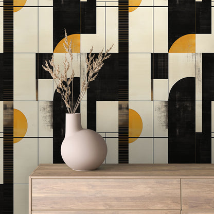 Schwarz Beige Linien Muster Geometrisch