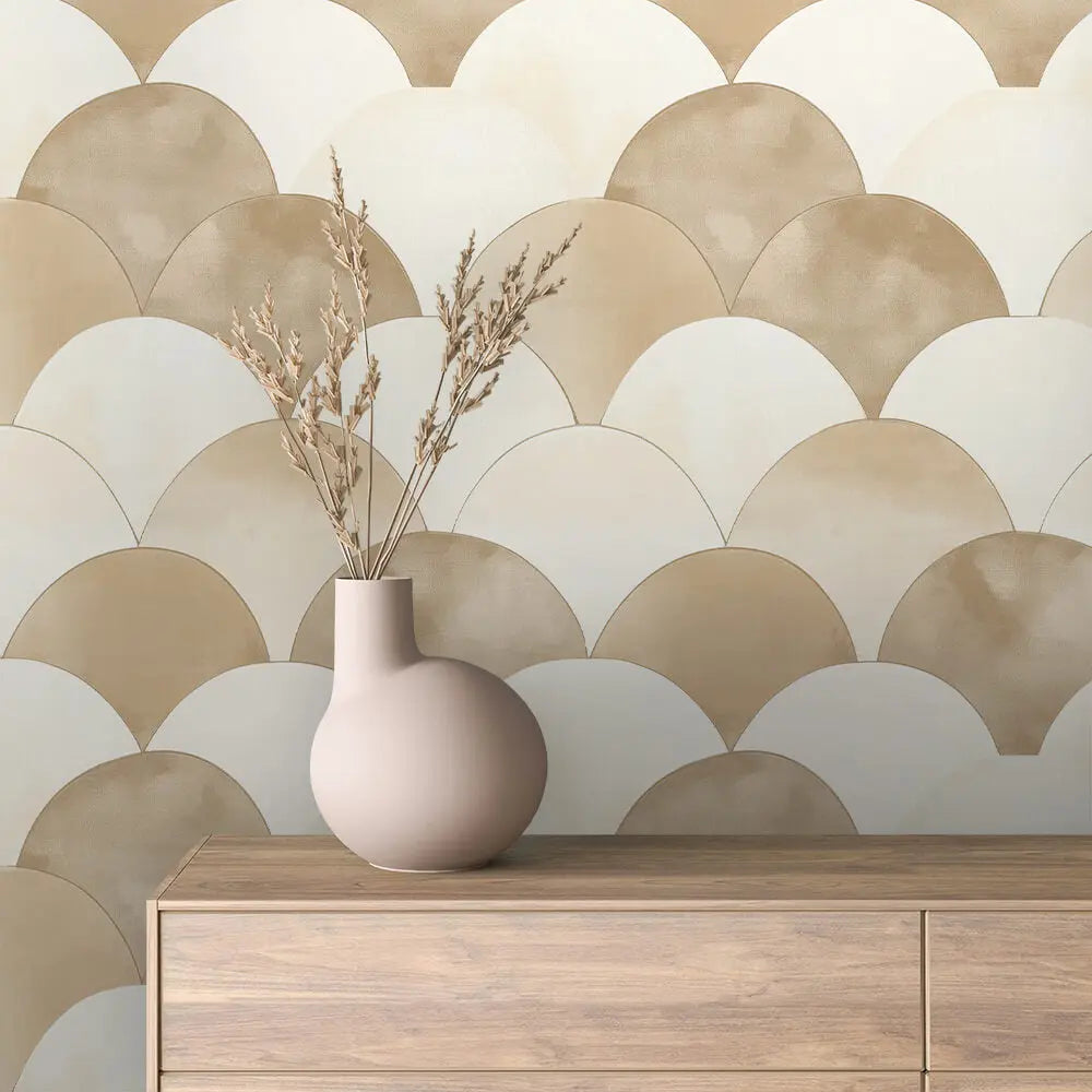 Geometrisch Beige Creme Halbkreise – selbstklebend ohne Kleister