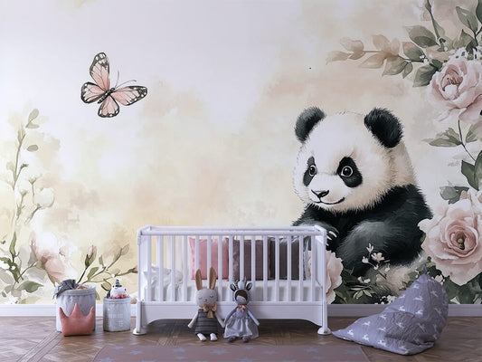 Panda & Schmetterling Kinderzimmr-Fototapete-Wandtatoo-selbstklebend