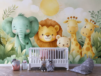 Kleine Safari-Freunde Kinderzimmer-Fototapete-Wandtatoo-selbstklebend