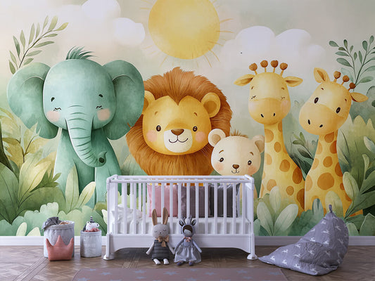 Kleine Safari-Freunde Kinderzimmer-Fototapete-Wandtatoo-selbstklebend