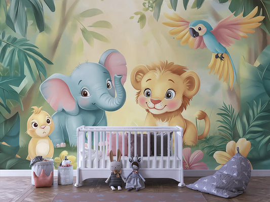 Dschungelfreunde Kinderzimmer-Fototapete-Wandtatoo-selbstklebend