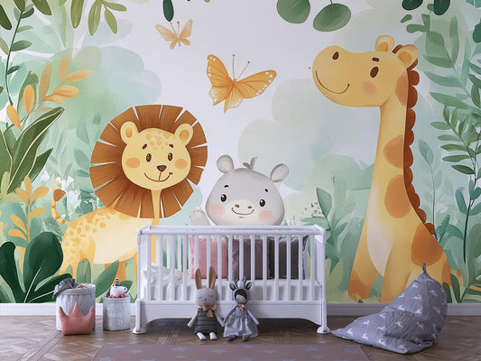 Safari-Kuschelfreunde Kinderzimmer-Fototapete-Wandtatoo-selbstklebend