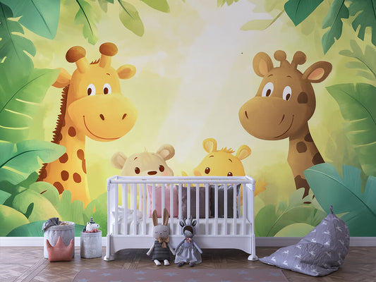 Willkommen im Giraffenwald Kinderzimmer-Fototapete-Wandtatoo-selbstklebend