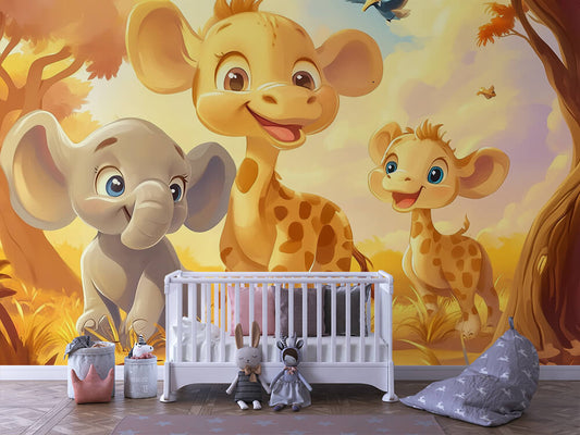 Savannenfreunde Kinderzimmer-Fototapete-Wandtatoo-selbstklebend